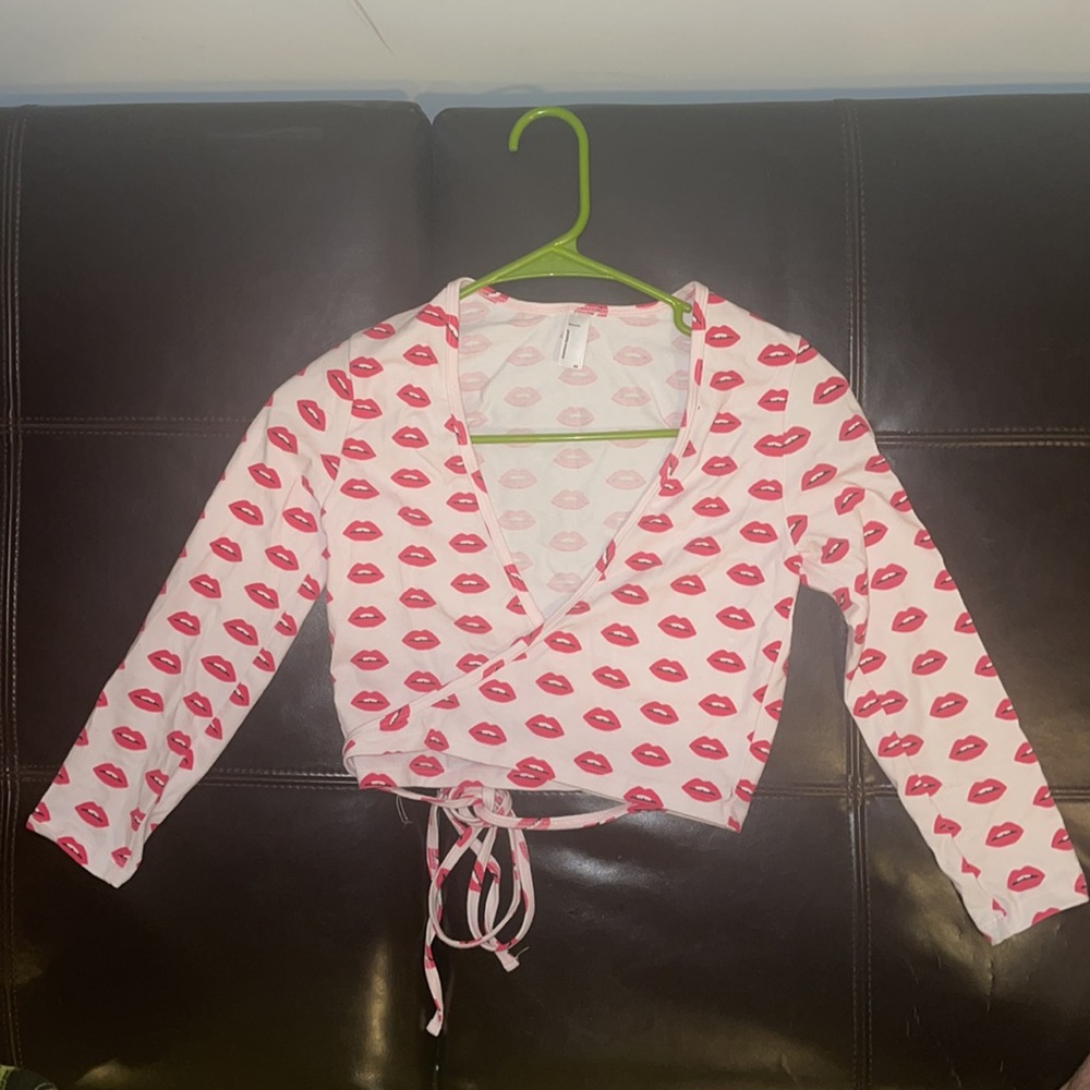 American Apparel Cotton Spandex Wrap Top (Lip Print)